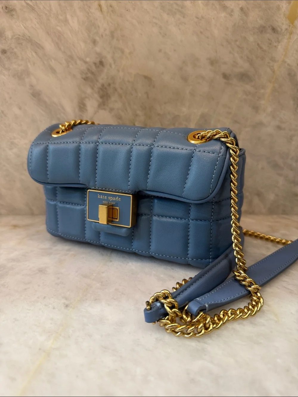 Kate Spade New York Evelyn Quilted Small Convertible Shoulder Bag Manta Blue.